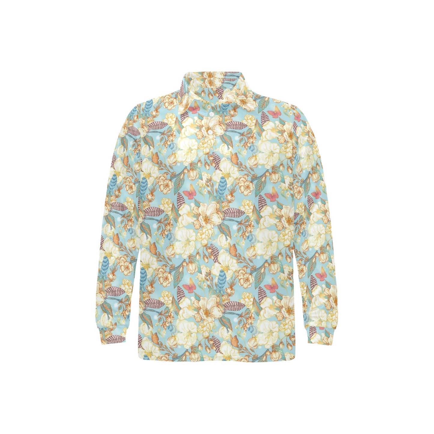 Summer Floral Print Design LKS302 Long Sleeve Polo Shirt For Men's