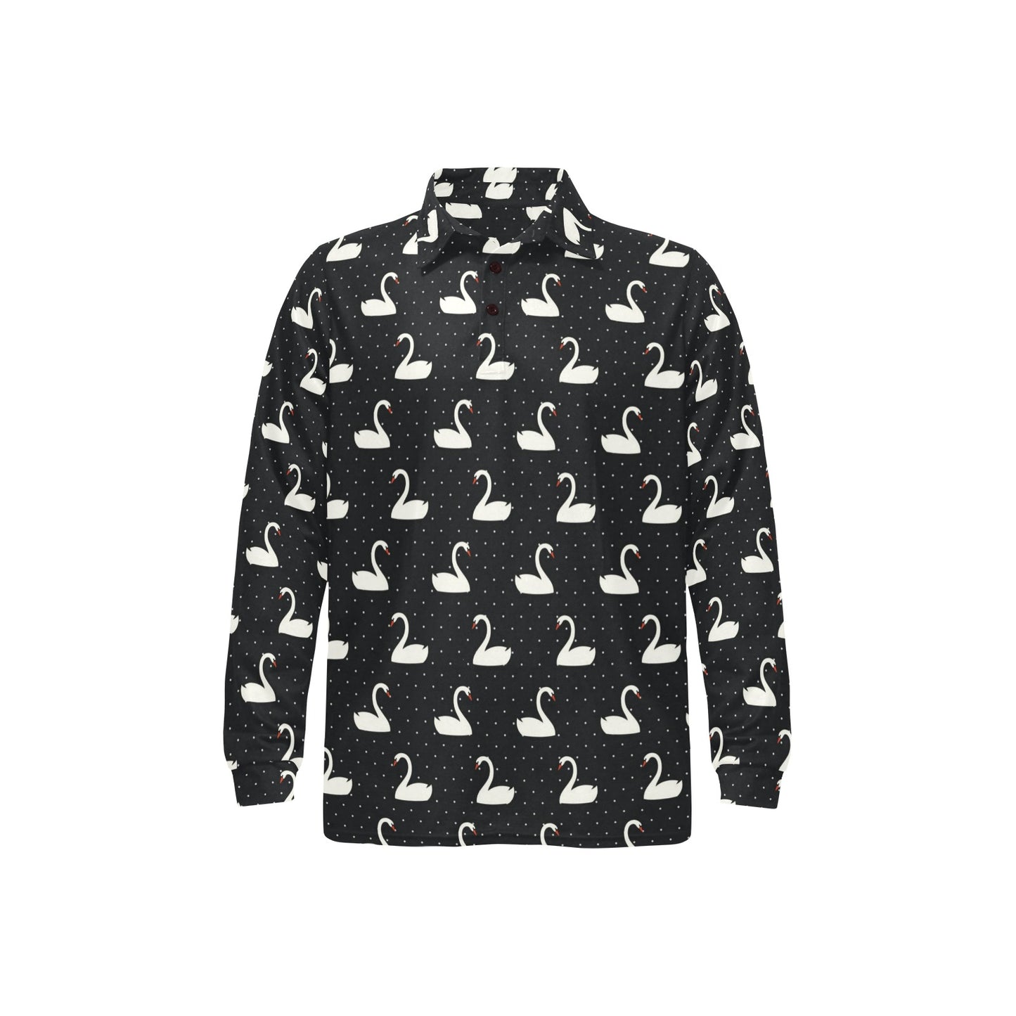 Swan Print Design LKS401 Long Sleeve Polo Shirt For Men's