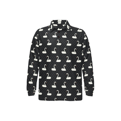 Swan Print Design LKS401 Long Sleeve Polo Shirt For Men's