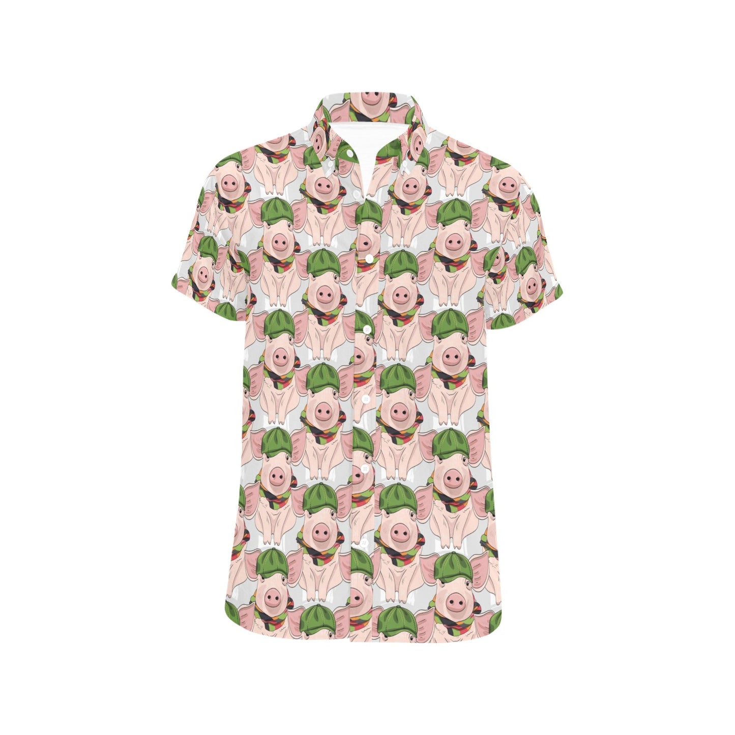 Pig Print Design LKS403 Men Short Sleeve Button Up Shirt
