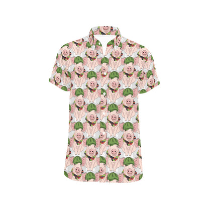 Pig Print Design LKS403 Men Short Sleeve Button Up Shirt