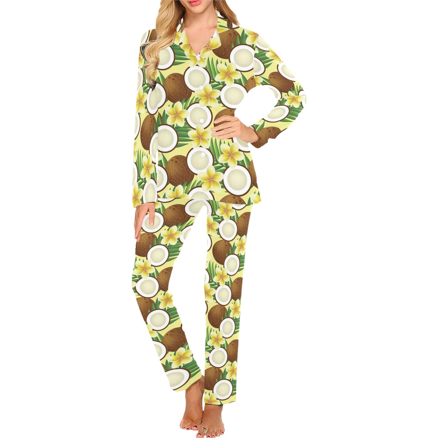 Coconut Pattern Print Design CN02 Women's Long Pajama Set