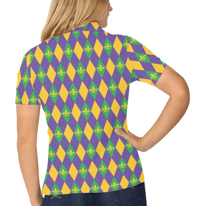 Mardi Gras Pattern Print Design 05 Women's Polo Shirt