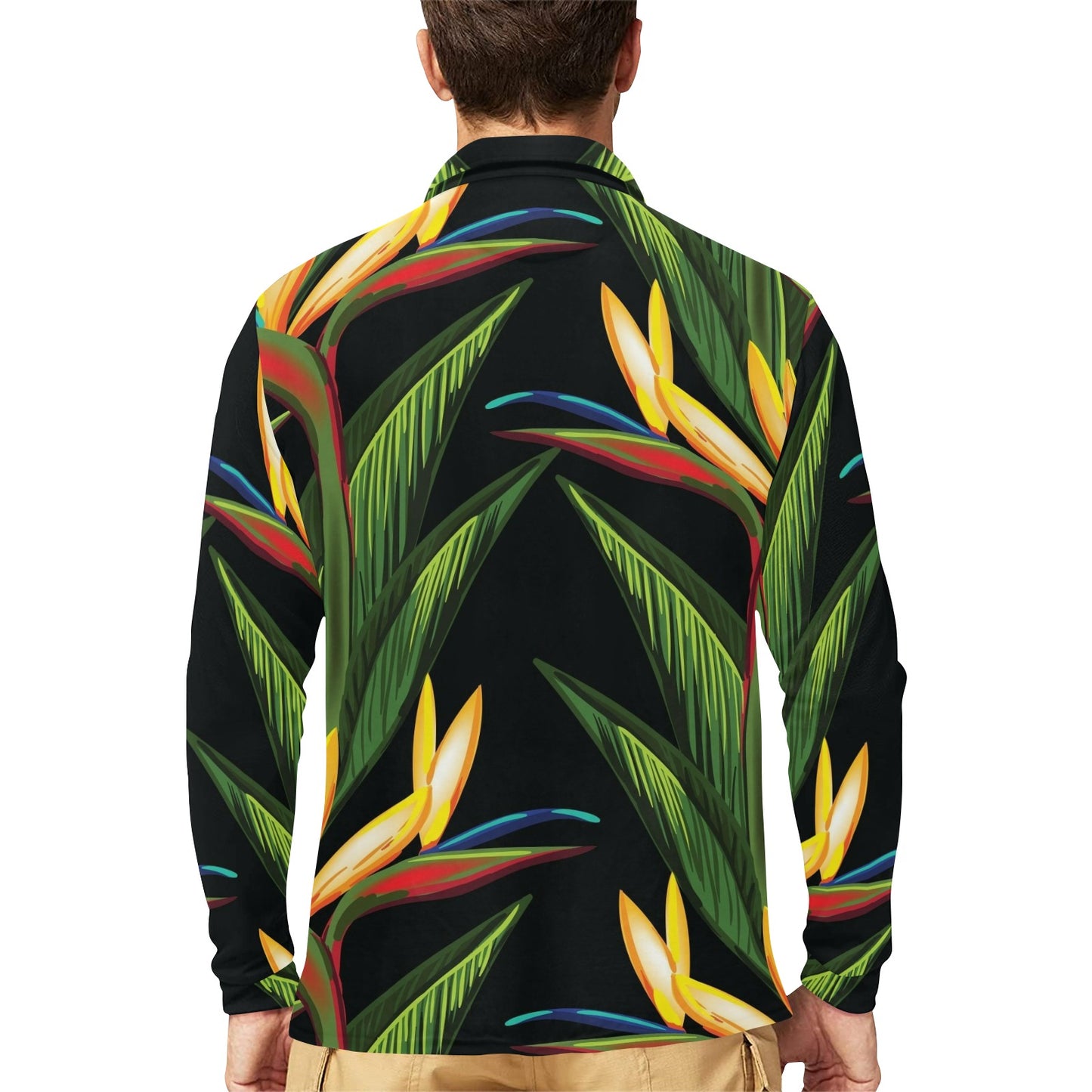 Bird Of Paradise Pattern Print Design BOP012 Long Sleeve Polo Shirt For Men's