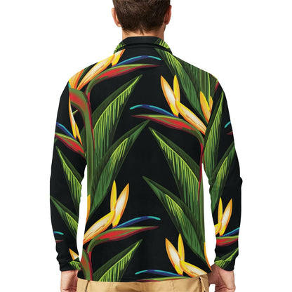 Bird Of Paradise Pattern Print Design BOP012 Long Sleeve Polo Shirt For Men's