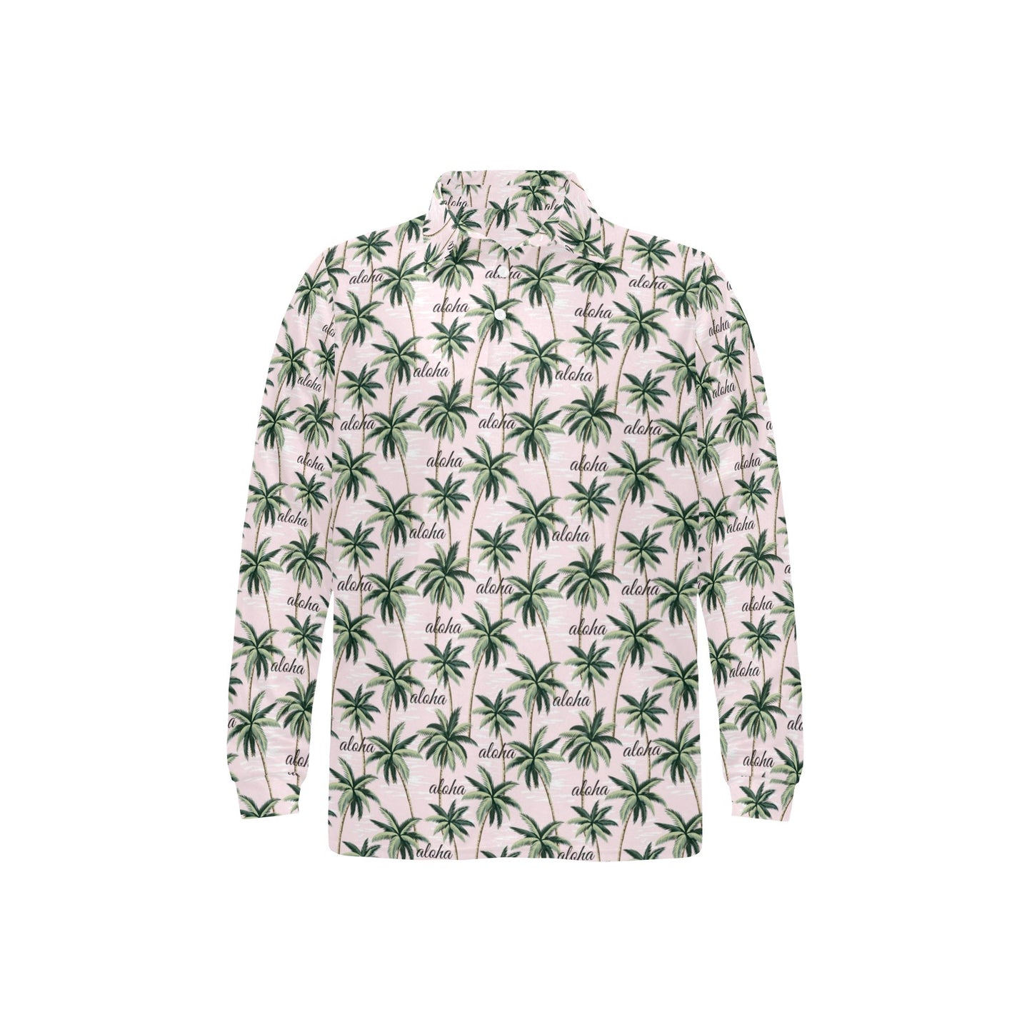 Aloha Beach Pattern Design Themed Print Long Sleeve Polo Shirt For Men's