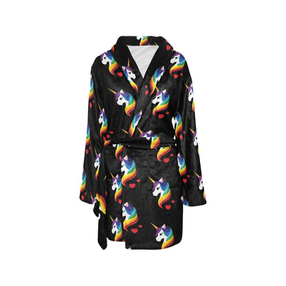 Rainbow Unicorn Pattern Print Design A03 Women's Fleece Robe