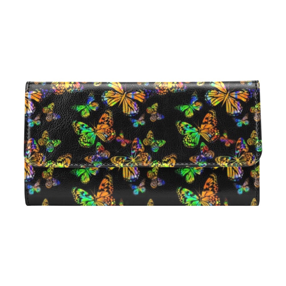 Butterfly Neon Color Print Pattern Women's Trifold Wallet