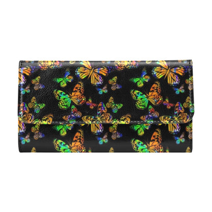 Butterfly Neon Color Print Pattern Women's Trifold Wallet