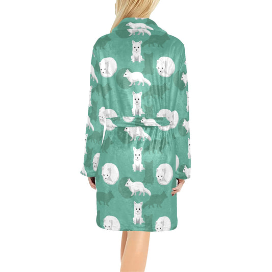 Arctic Fox Pattern Print Design Women's Fleece Robe