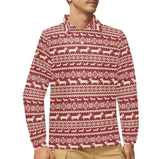 Dachshund Pattern Print Design 09 Long Sleeve Polo Shirt For Men's
