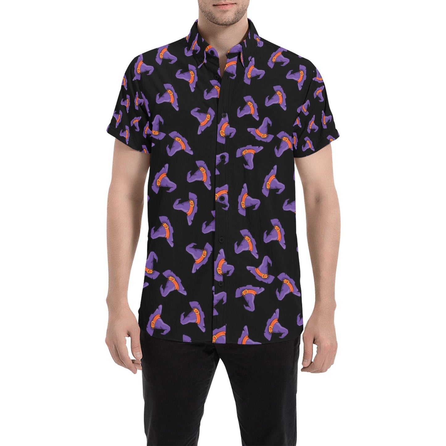 Witch Hat Print Design LKS304 Men Short Sleeve Button Up Shirt