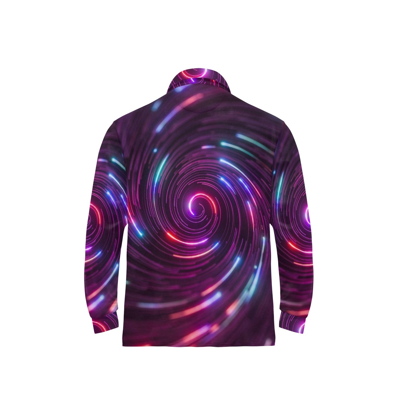 Vortex Twist Swirl Purple Neon Print Long Sleeve Polo Shirt For Men's