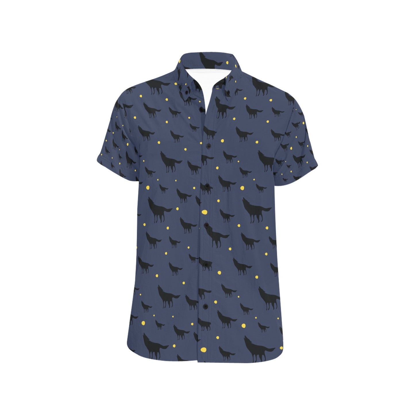 Wolf Print Design LKS301 Men Short Sleeve Button Up Shirt