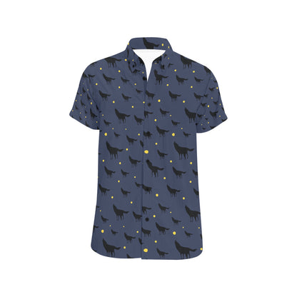 Wolf Print Design LKS301 Men Short Sleeve Button Up Shirt