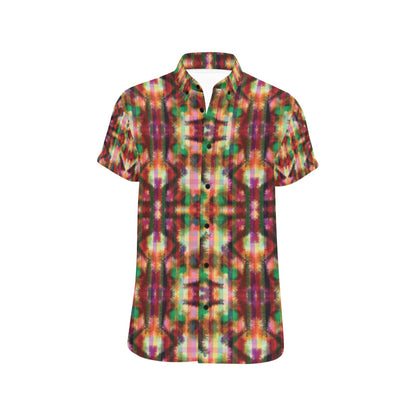 Tie Dye Print Design LKS301 Men Short Sleeve Button Up Shirt