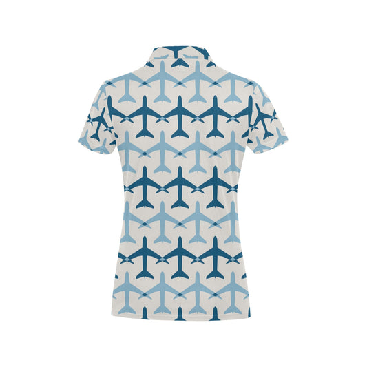 Airplane Pattern Print Design 04 Women's Polo Shirt