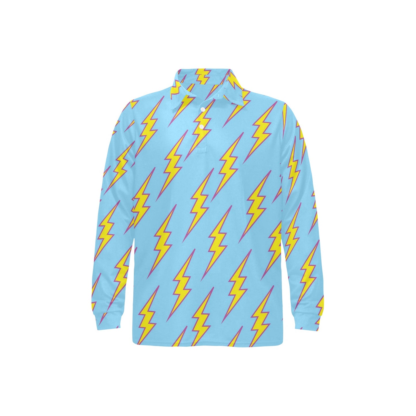 Lightning Thunder Pattern Print Design 02 Long Sleeve Polo Shirt For Men's