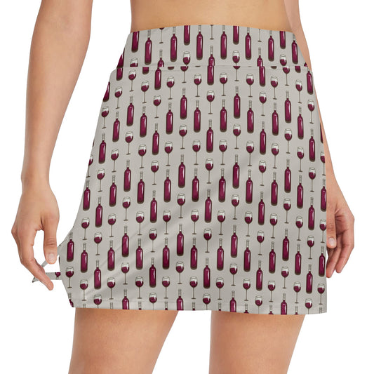 Wine Bottle Pattern Print 17" Golf & Pickleball Skort with Pockets