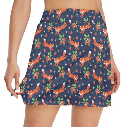 Fox Strawberry Print Pattern 17" Golf & Pickleball Skort with Pockets
