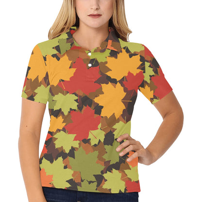 Maple Leaf Pattern Print Design 05 Women's Polo Shirt