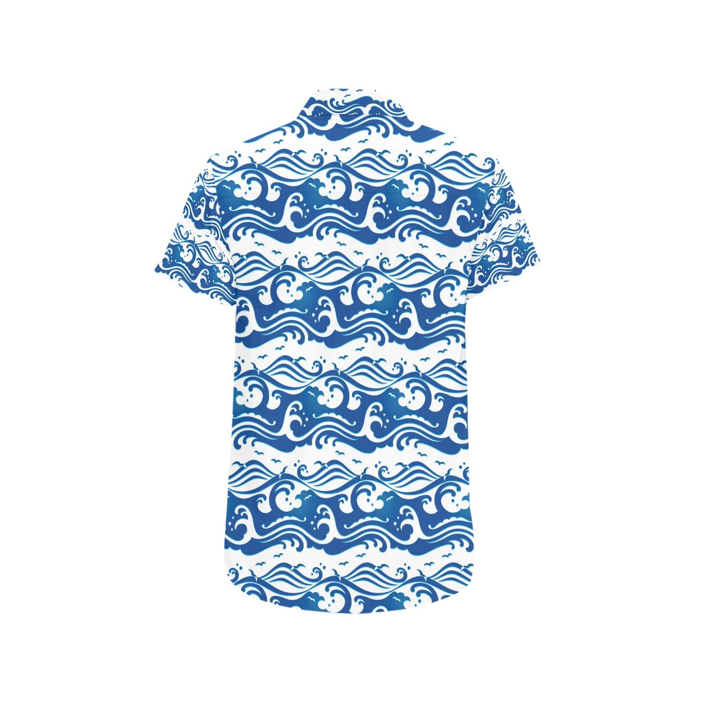 Wave Print Design LKS303 Men Short Sleeve Button Up Shirt