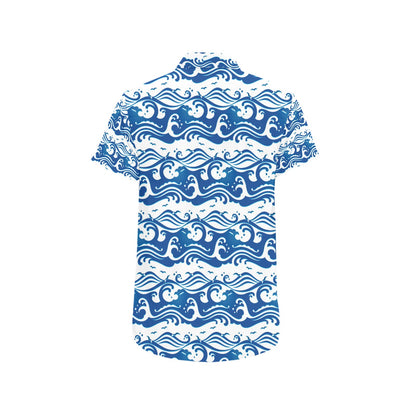 Wave Print Design LKS303 Men Short Sleeve Button Up Shirt