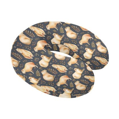 Capybara Pattern Print Design 02 U-Shaped Travel Neck Pillow