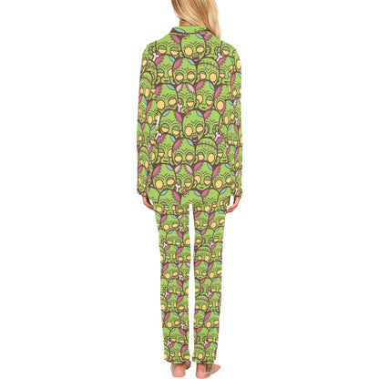 Zombie Head Design Pattern Print Women's Long Pajama Set