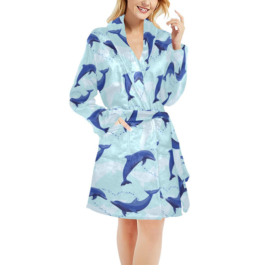 Dolphin Heart Pattern Women's Fleece Robe