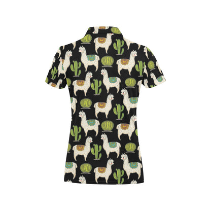 Alpaca Cactus Pattern Print Design 07 Women's Polo Shirt