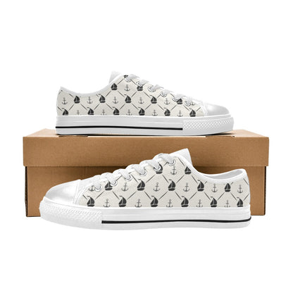 Sailboat Print Design LKS302 Women's White Low Top Shoes