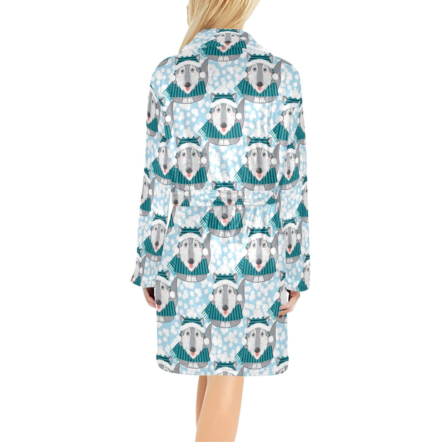 Alaskan Malamute Pattern Print Design 01 Women's Fleece Robe