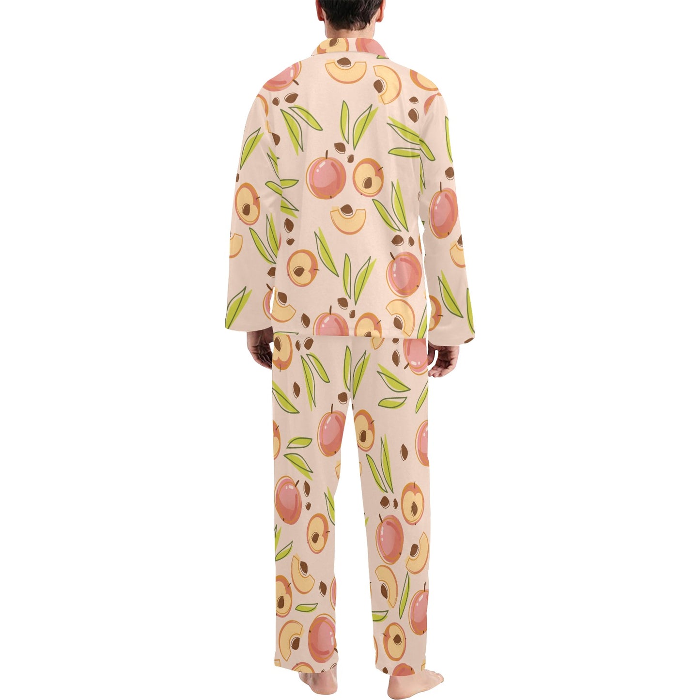 Peach Pattern Print Design A01 Men's Long Pajama Set