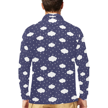 Cloud Pattern Print Design 03 Long Sleeve Polo Shirt For Men's