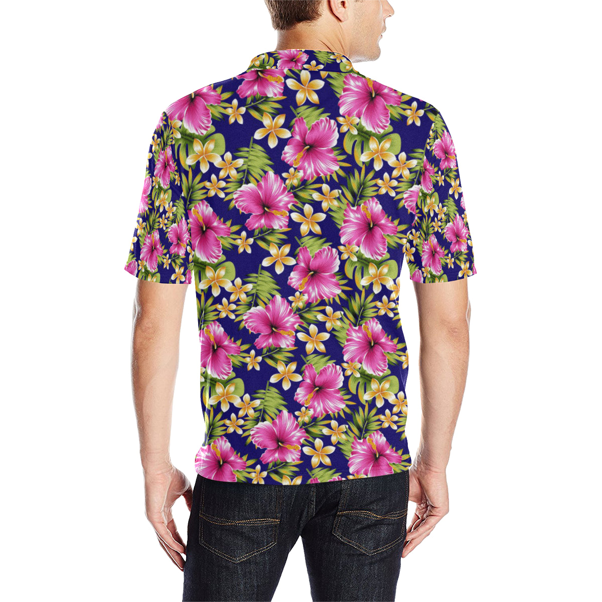 Pink Hibiscus Pattern Print Design HB027 Men Polo Shirt
