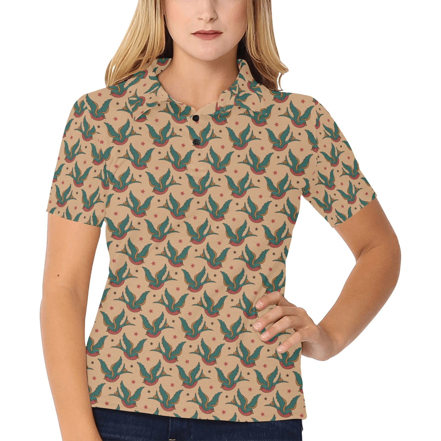 Old School Tattoo Swallow Design Women's Polo Shirt