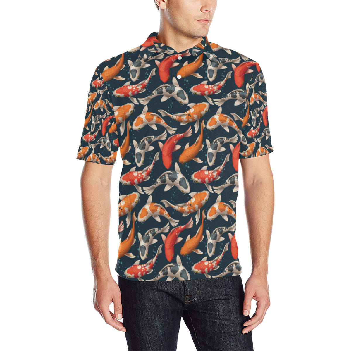 Koi Carp Cute Design Themed Print Men Polo Shirt