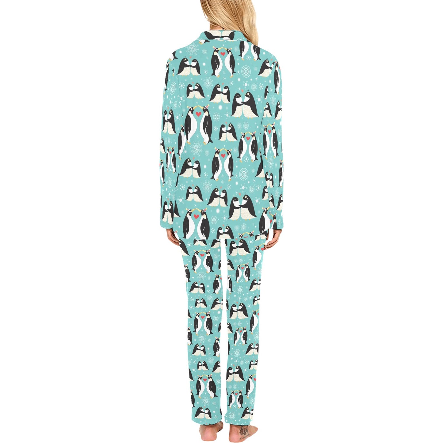 Penguin Love Print Women's Long Pajama Set