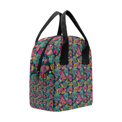 Sugar Skull Floral Design Themed Print Insulated Lunch Bag