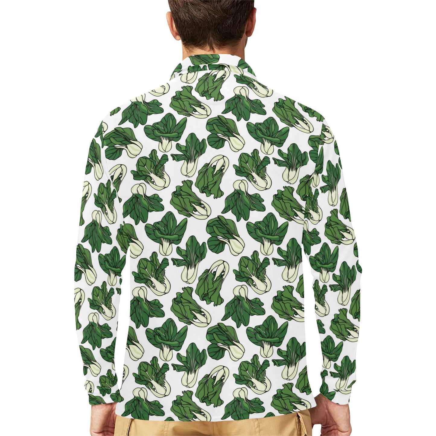 Bok Choy Pattern Print Design 02 Long Sleeve Polo Shirt For Men's
