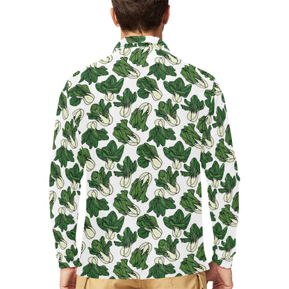 Bok Choy Pattern Print Design 02 Long Sleeve Polo Shirt For Men's