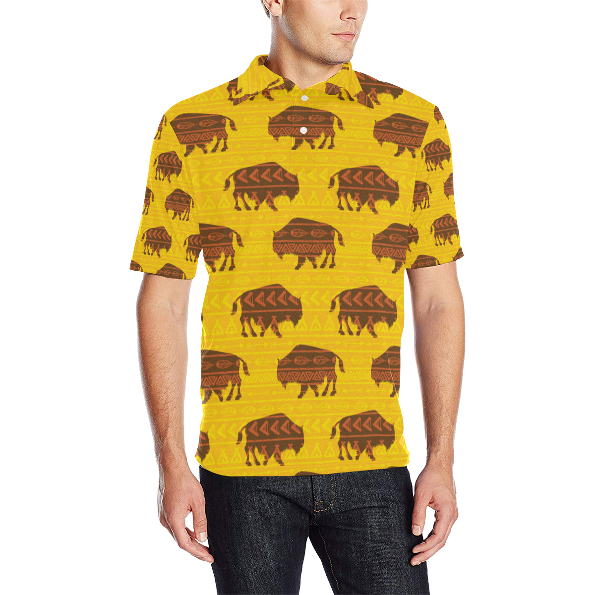 Bison Native Pattern Print Design 01 Men Polo Shirt