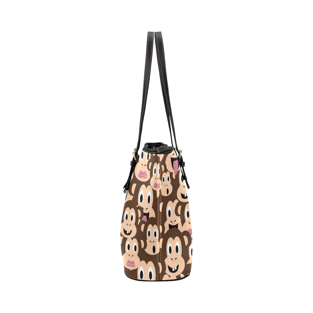 Emoji Monkey Print Pattern Leather Tote Bag