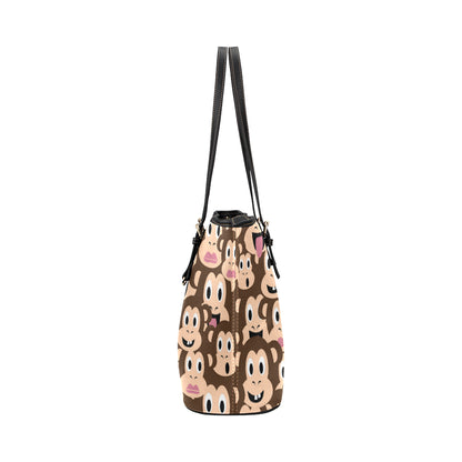 Emoji Monkey Print Pattern Leather Tote Bag
