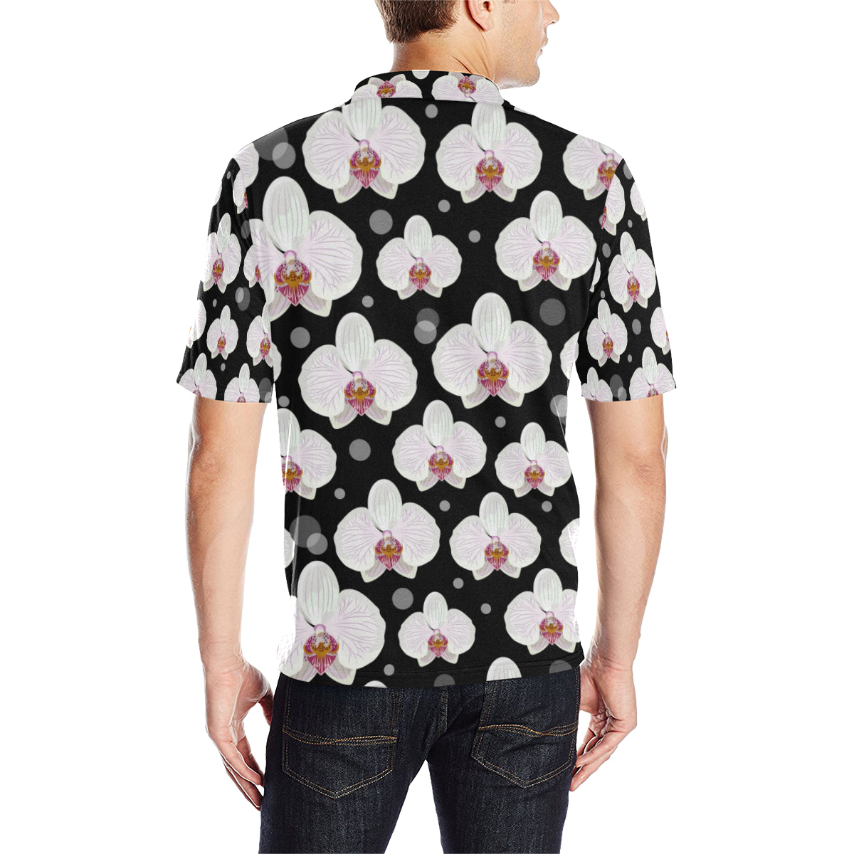 Orchid White Pattern Print Design OR09 Men Polo Shirt