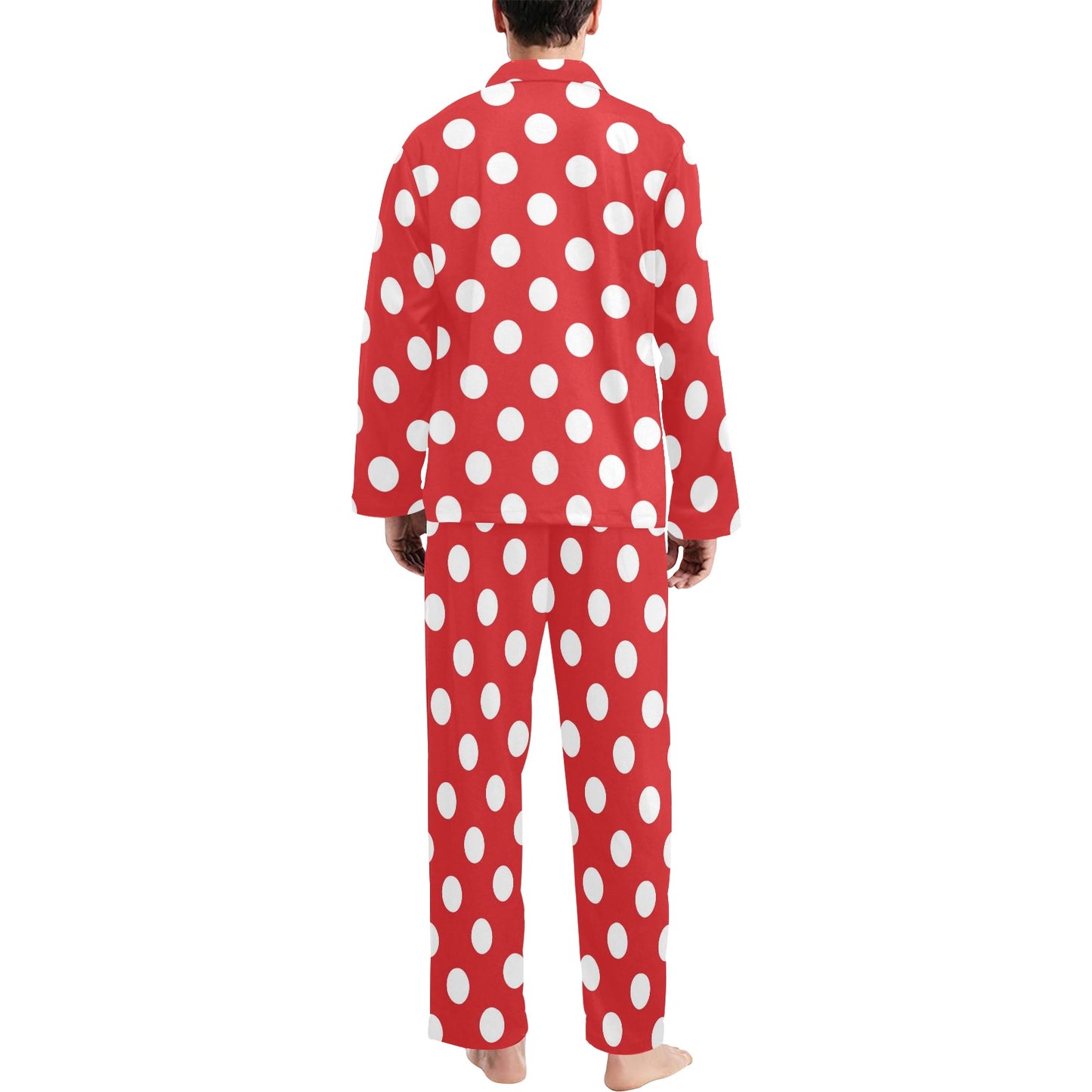 Polka Dot Red Pattern Print Design 04 Men's Long Pajama Set