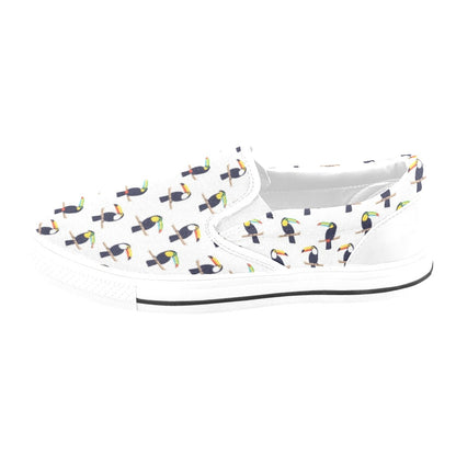 Toucan Print Design LKS305 White Slip Ons Canvas Women's Shoes