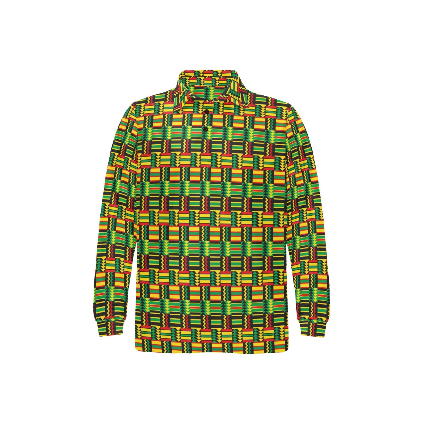 African Zip Zag Print Pattern Long Sleeve Polo Shirt For Men's