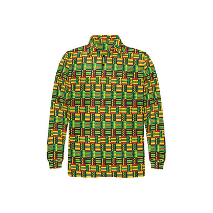 African Zip Zag Print Pattern Long Sleeve Polo Shirt For Men's